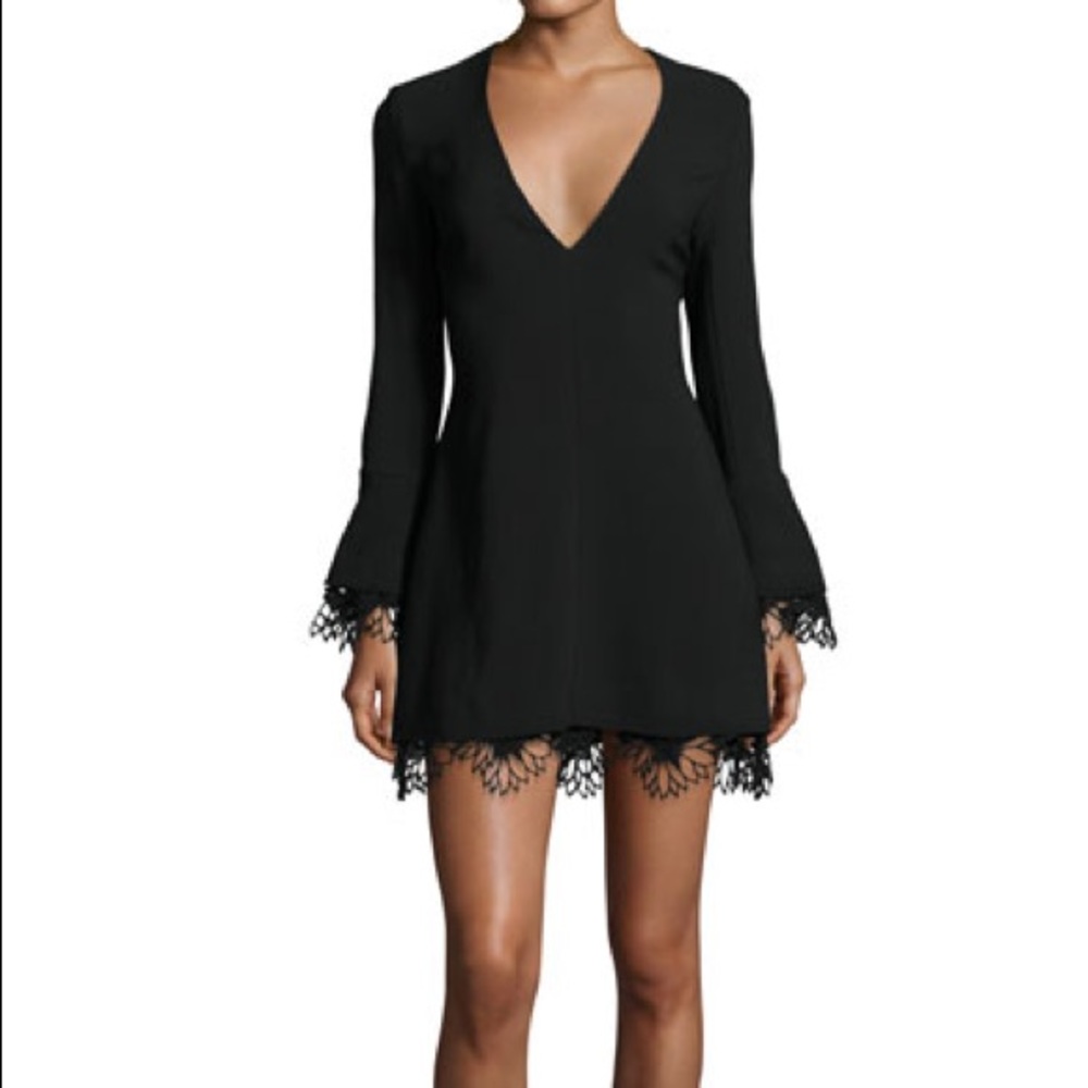 A.L.C. Jamie Lace-Trim Ponte Black Mini Dress